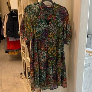 Maeve by Anthropologie Green and Purple Floral Dress